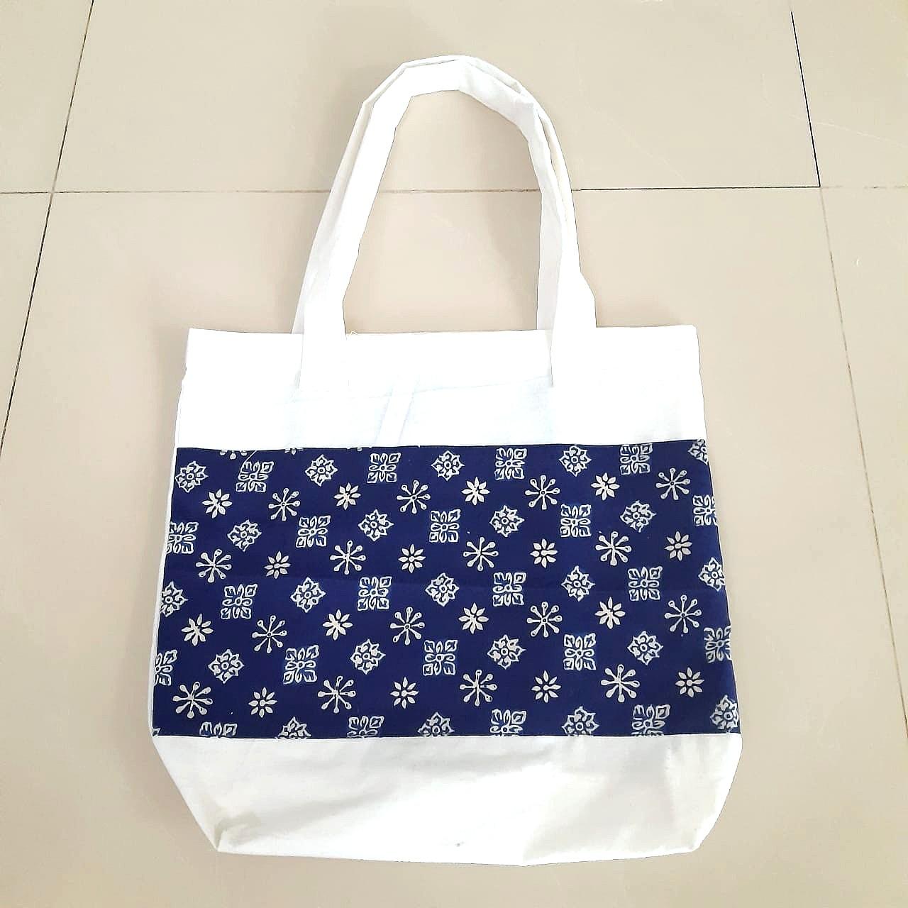 Tas canvas batik biru handmade ecobag totebag (dengan pouch dalam