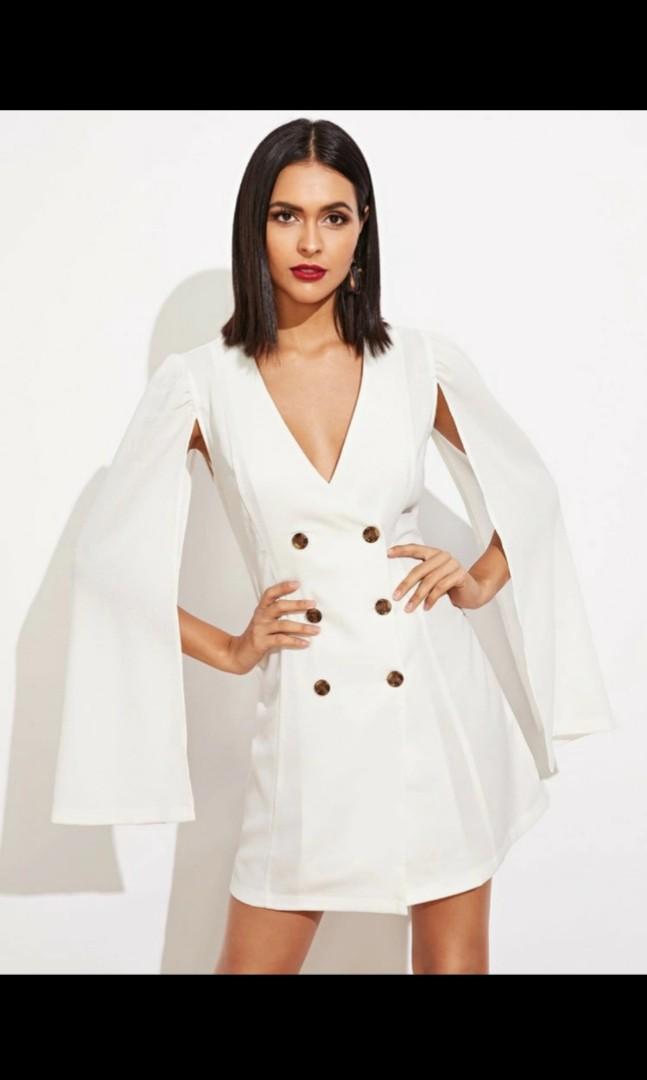 White cape button detail blazer dress outlet
