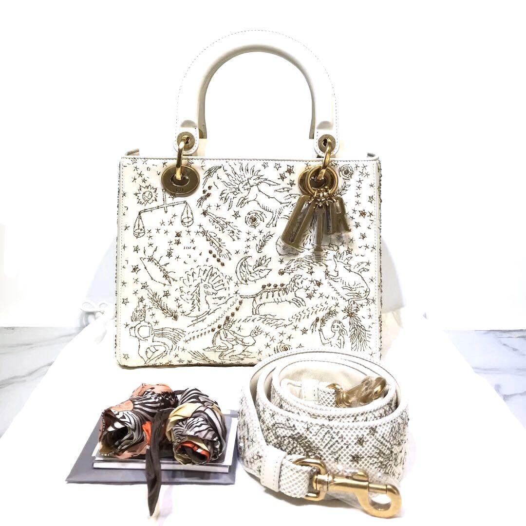 Authentic Christian Dior Limited Edition White Calfskin Embroidery Medium Lady Dior Bag Luxury Bags Wallets Handbags On Carousell