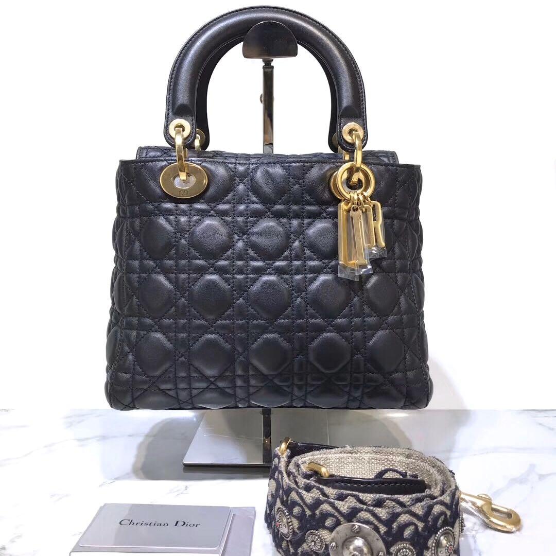 Authentic Christian Dior Medium Royal Dark Blue Lambskin Lady Dior Bag Gold Hardware Luxury Bags Wallets Handbags On Carousell