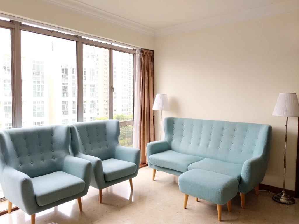 Beautiful Tiffany Blue Sofa set with footstool