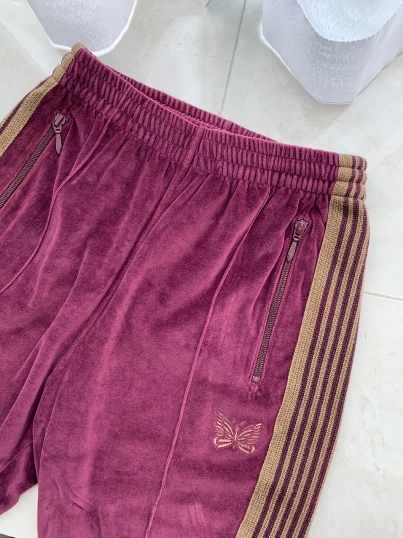 Needles Velour Rare Maroon XS Trackpants, Men's Fashion, Bottoms