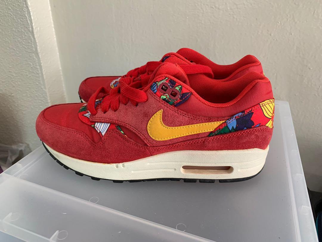 NIKE AIR MAX 1 FLORAL PRINT ALOHA PACK RED 528898 602 in Size 38, Luxury,  Shoes on Carousell
