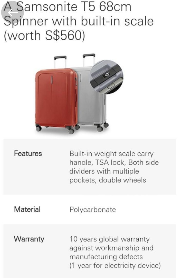 Samsonite T5 spinner with built in 