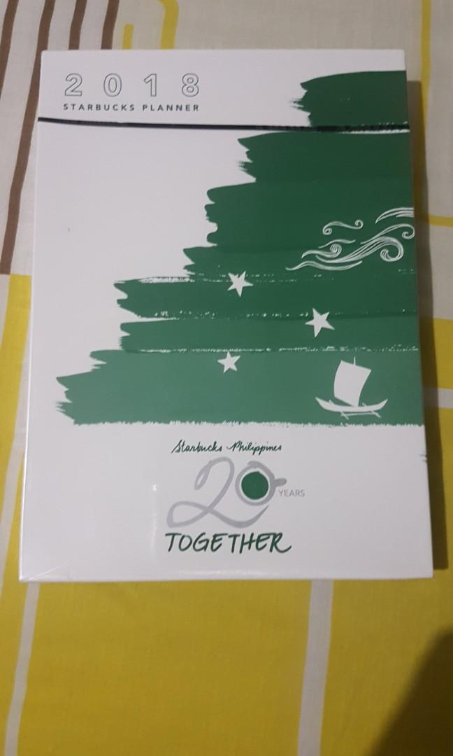 Starbucks 2018 planner (Category: Stationery & School Supplies) located in Manila. Submitted by twishaishere (Listing ID 271673410, Image 1). Description: Brand new, sealed Complete with light green planner, dark brown leather sleeve, starbucks card and stencil.