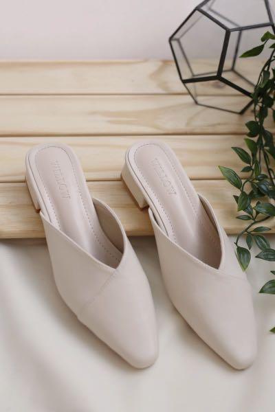 cream mules flat