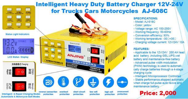 Intelligent Heavy Duty Battery Charger 12V-24V 10A for Trucks Cars Motorcycles AJ-608C