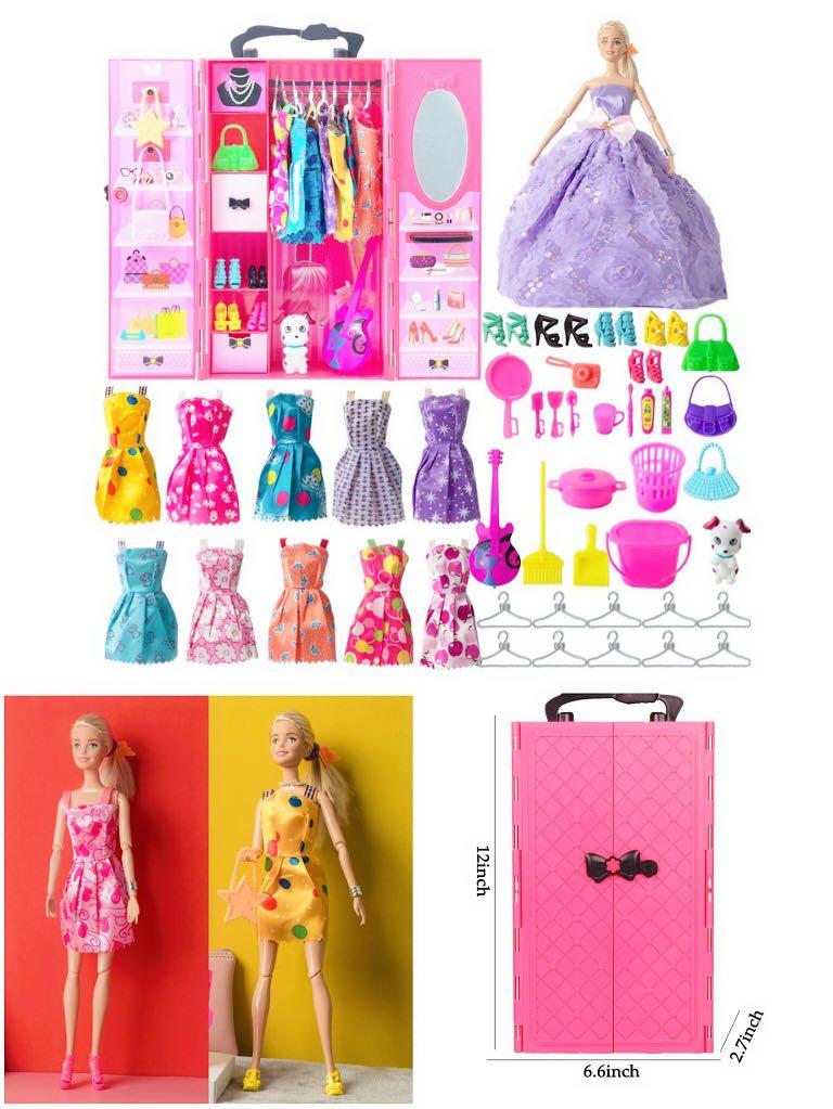 54 Pieces Doll Clothes Set for Barbie Dolls Include 11 Pieces Doll Clothes  Party Grown Outfits, 42 Pieces Different Doll Accessories and Doll Dresses 