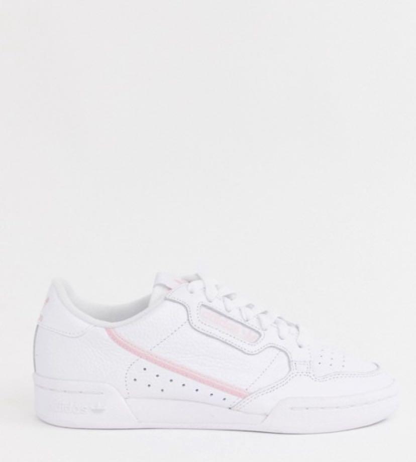 Adidas originals white and pink continental 80 trainers online