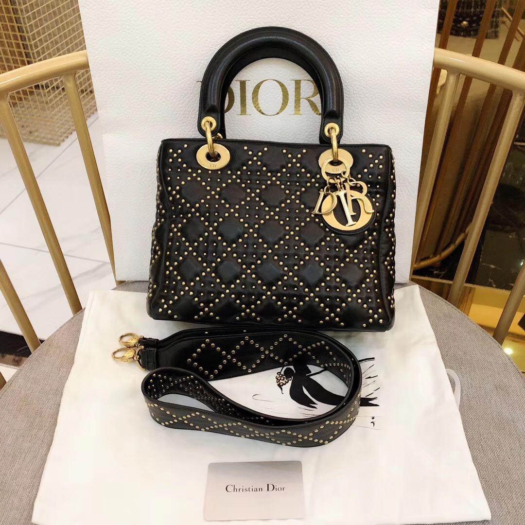 Authentic Pre Loved Christian Dior Medium Studded Black Calfskin Lady Dior Luxury Bags Wallets Handbags On Carousell