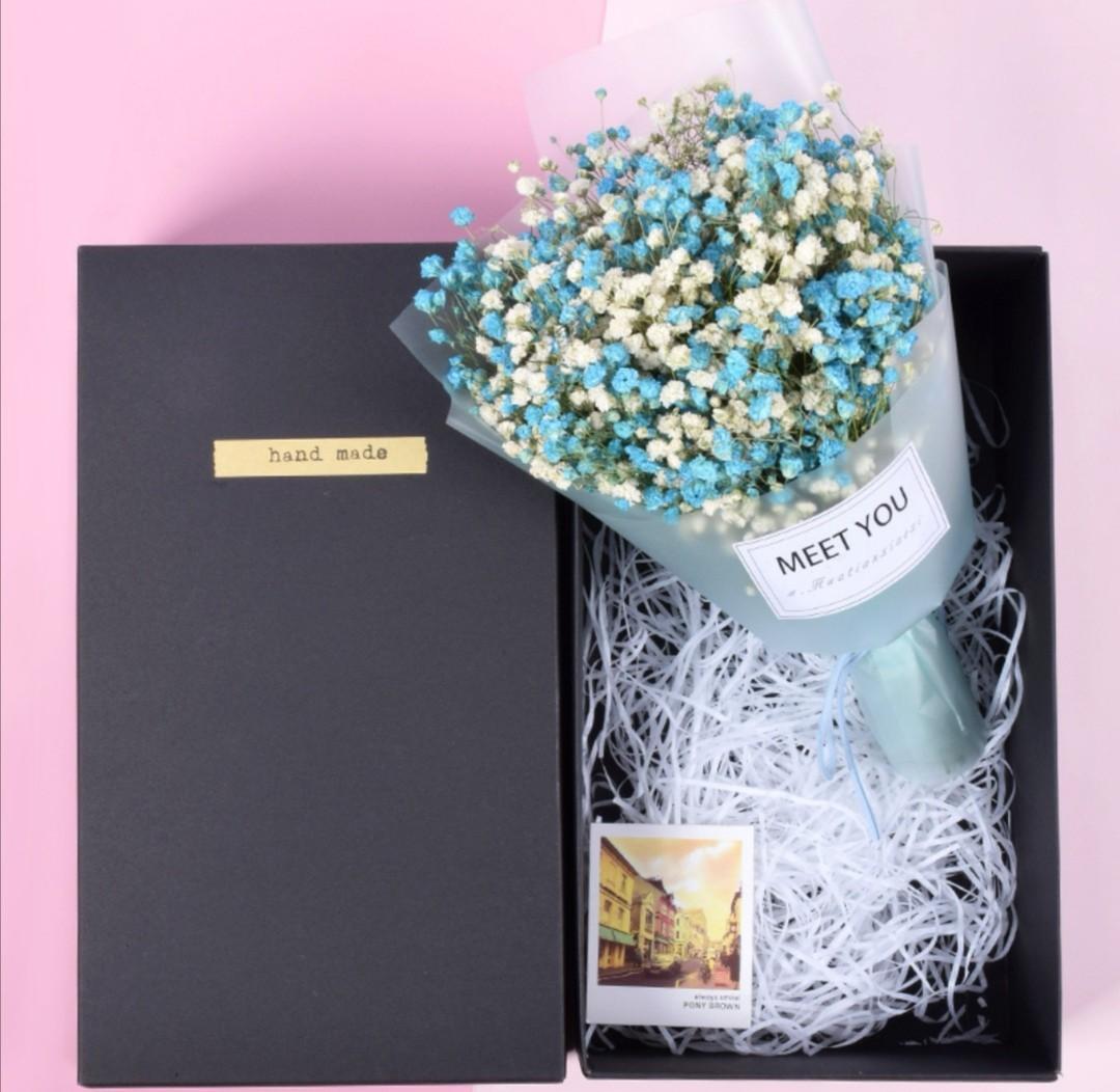 Baby Breath Forget Me Not Mini Dried Flower Hand Held Bouquet Baby Blue Cream Gardening Flowers Bouquets On Carousell
