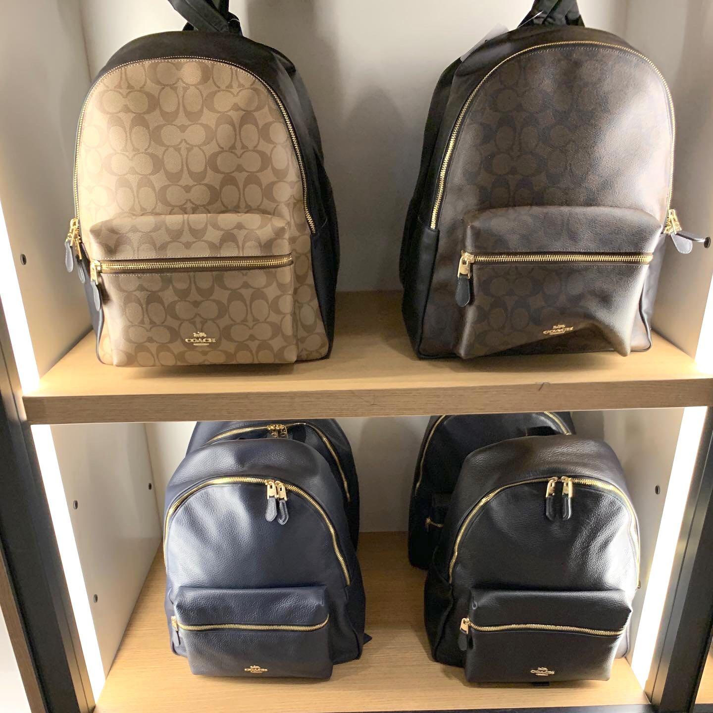 Coach LARGE Charlie Backpack Leather White Brown Khaki