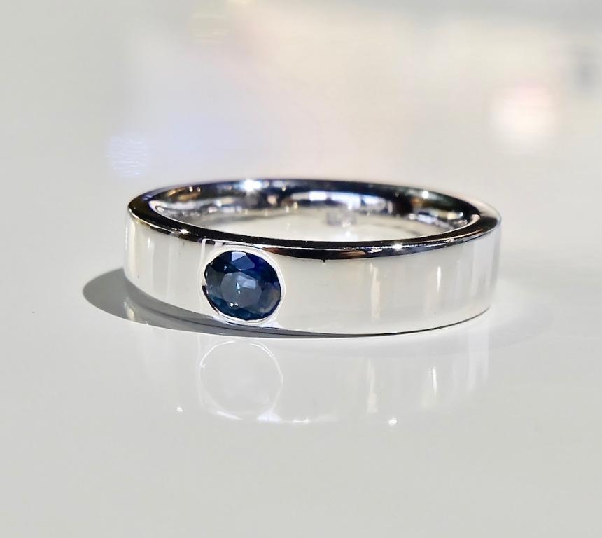 Irwo Blue Sapphire Wedding Band 925 Silver Minimalist