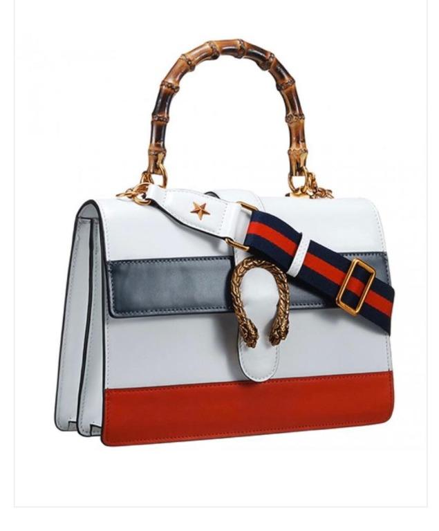 KNOCKOFF GUCCI DIONYSUS BAMBOO HANDLE BAG WHITE BLUE RED LEATHER TIGER HEAD  BUCKLE FLAP CLOSURE, Women's Fashion, Bags & Wallets, Purses & Pouches on  Carousell