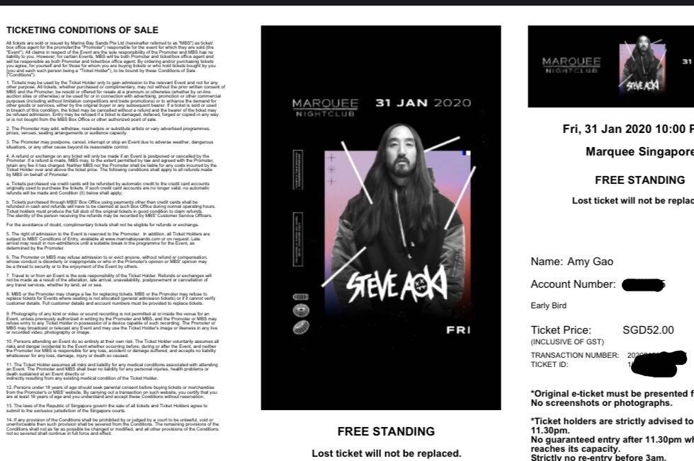 Marquee club Steve Aoki ticket, Tickets & Vouchers, Vouchers on Carousell