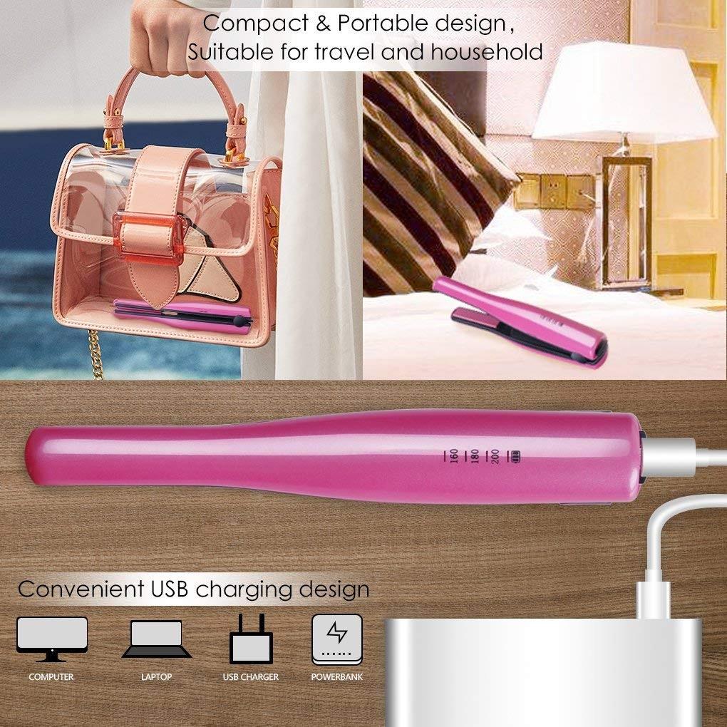 MC24 Gospire Mini Portable Hair Straightener Curling Iron 2 in 1 Professional Cordless straighteners with Ceramic Plates USB Port Charging Dual