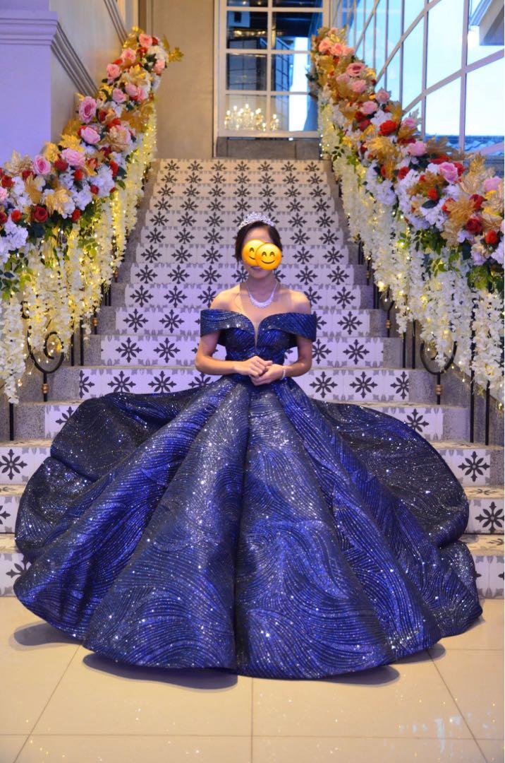 Beautiful Royal Blue Mid Sleeves Debut Gown | Shopee Philippines
