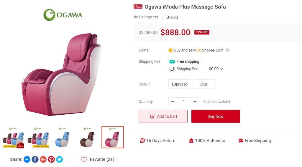 Ogawa Imoda Plus Massage Sofa Hot Pink