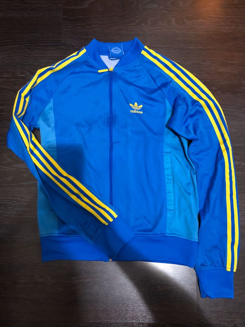 Tracktop Adidas Blue Yellow Stripe Jacket size S