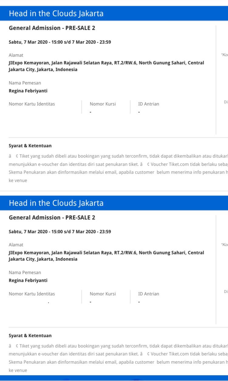 2 Ticket Head In The Clouds Jakarta HITC, Tiket & Voucher, Tiket Acara