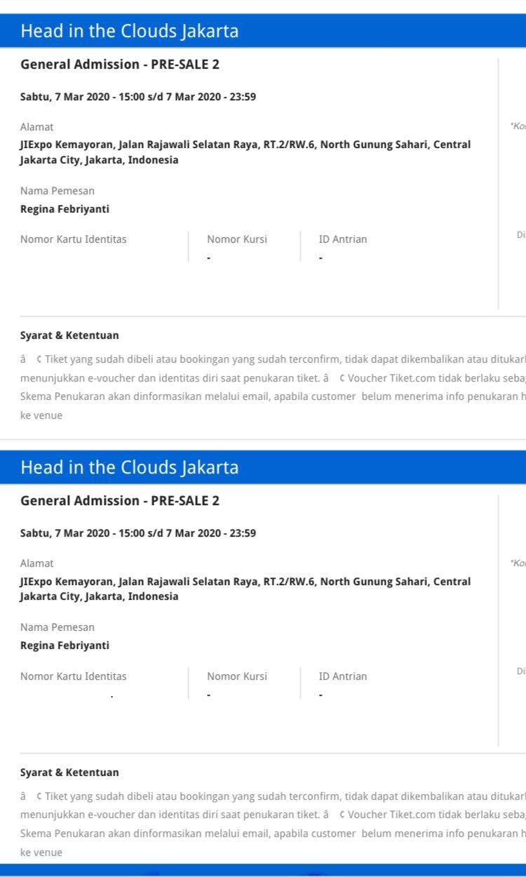 2 Ticket Head In The Clouds Jakarta HITC, Tiket & Voucher, Tiket Acara