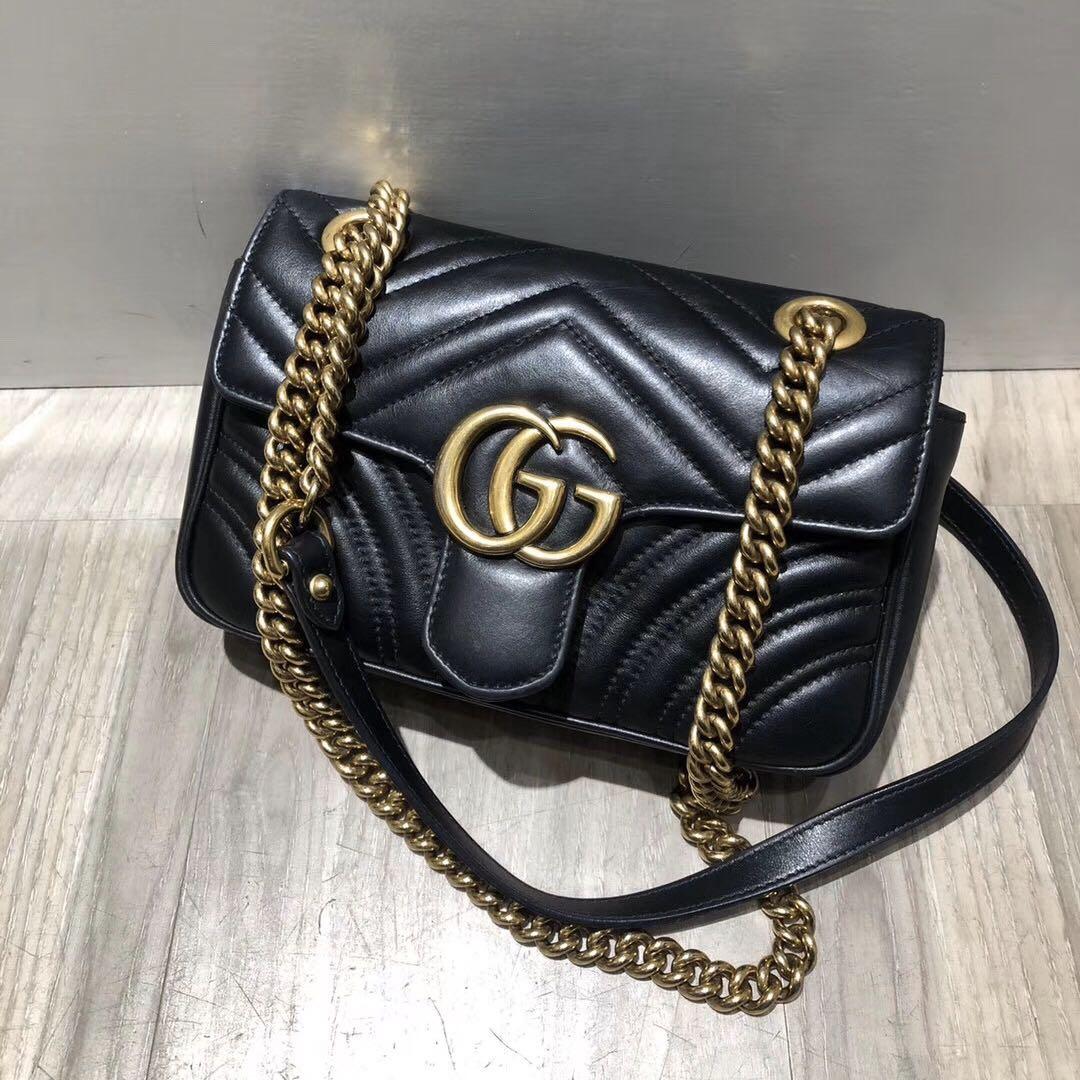 Authentic Pre Loved Gucci Marmont Black Shoulder Bag 22cm Luxury