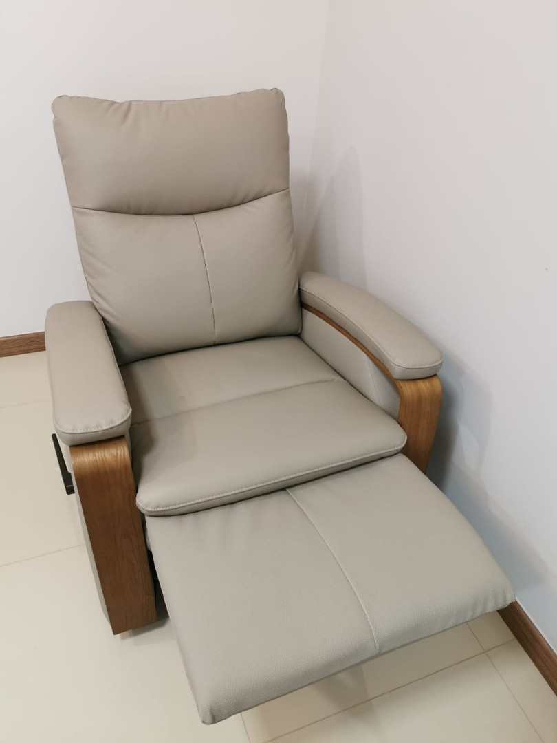 half leather wooden recliner chair