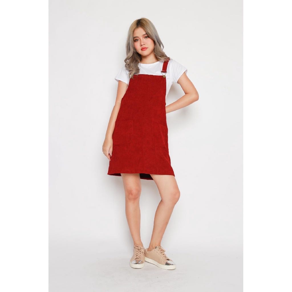 Red cord pinafore dress sale