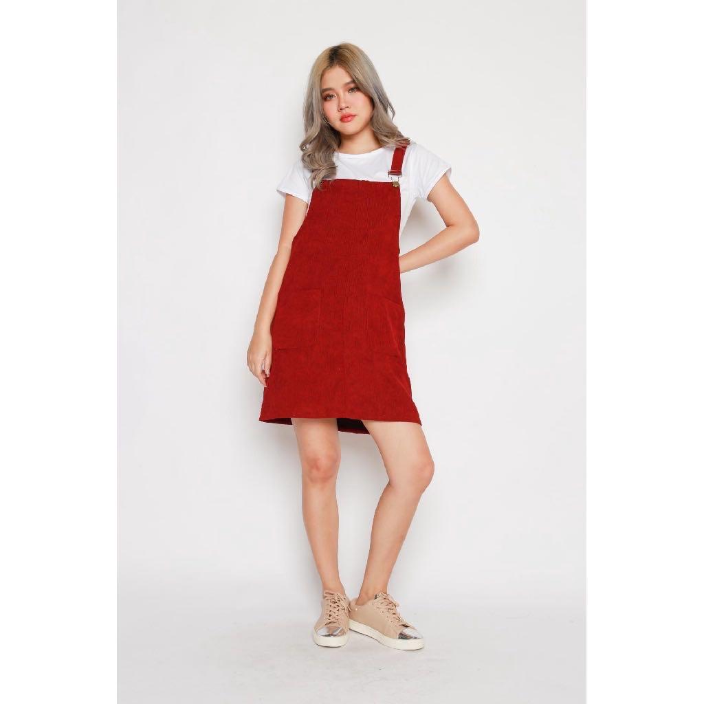 Maroon Red corduroy pinafore dress DISCOUNTED