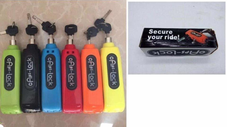 Motorcycle Lock (Category: Bicycles) located in Manila. Submitted by magicgerry (Listing ID 272027792, Image 3). Description: 1PC Caps Lock Motorcycle Throttle Grip Universal Lock( Random colors) P340.00 > Micro Fiber > Stainless steel wire > Item Height:5 cm > Model Name:Lock 888 > Material Type:ABS > Difficult to cut with a saw > Universal fit .