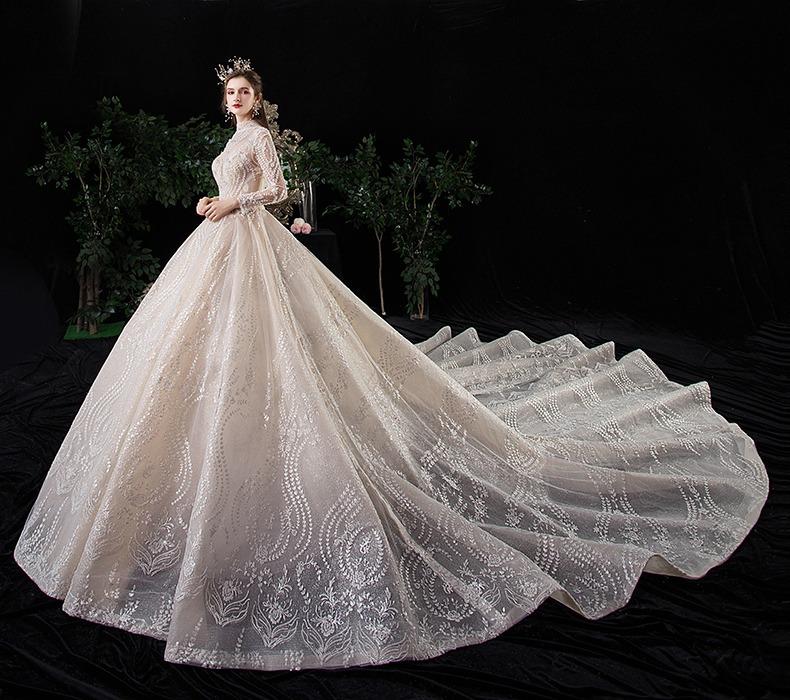 pre order cream glitter diamond long sleeve fishtail wedding dress