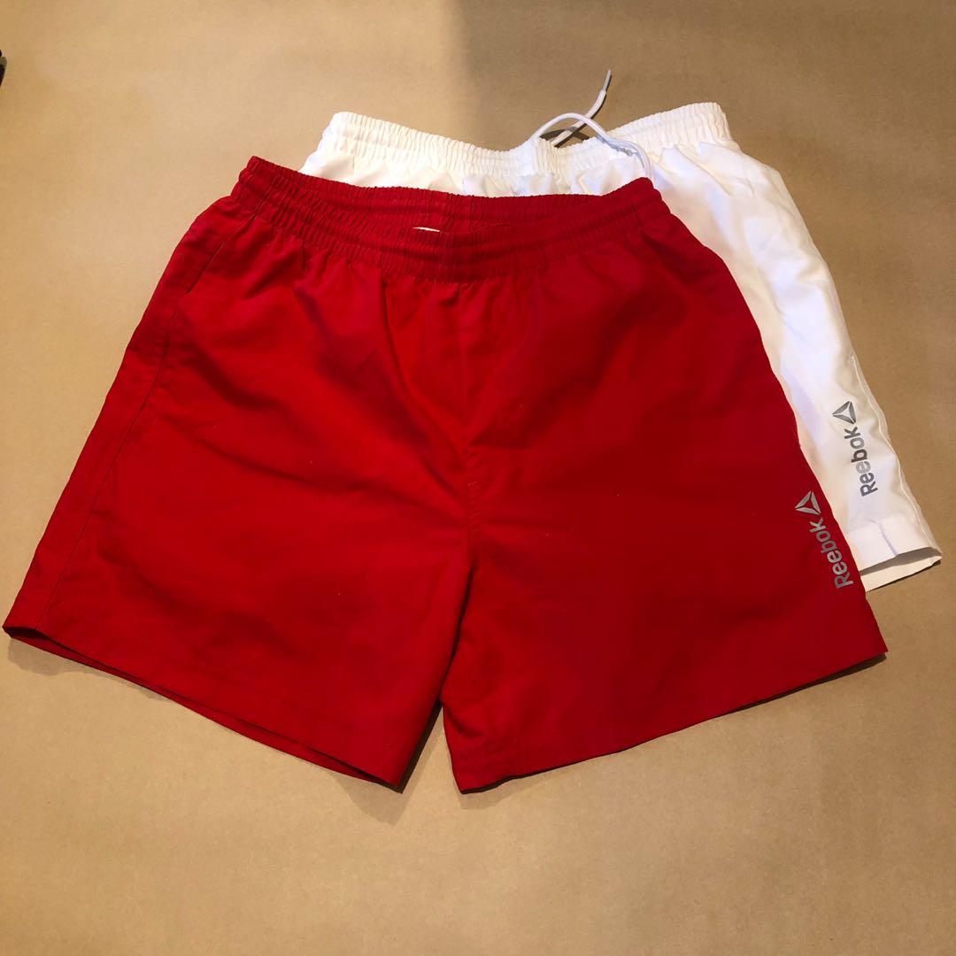 Red and white running shorts