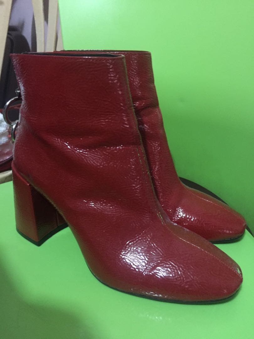 red leather boots zara