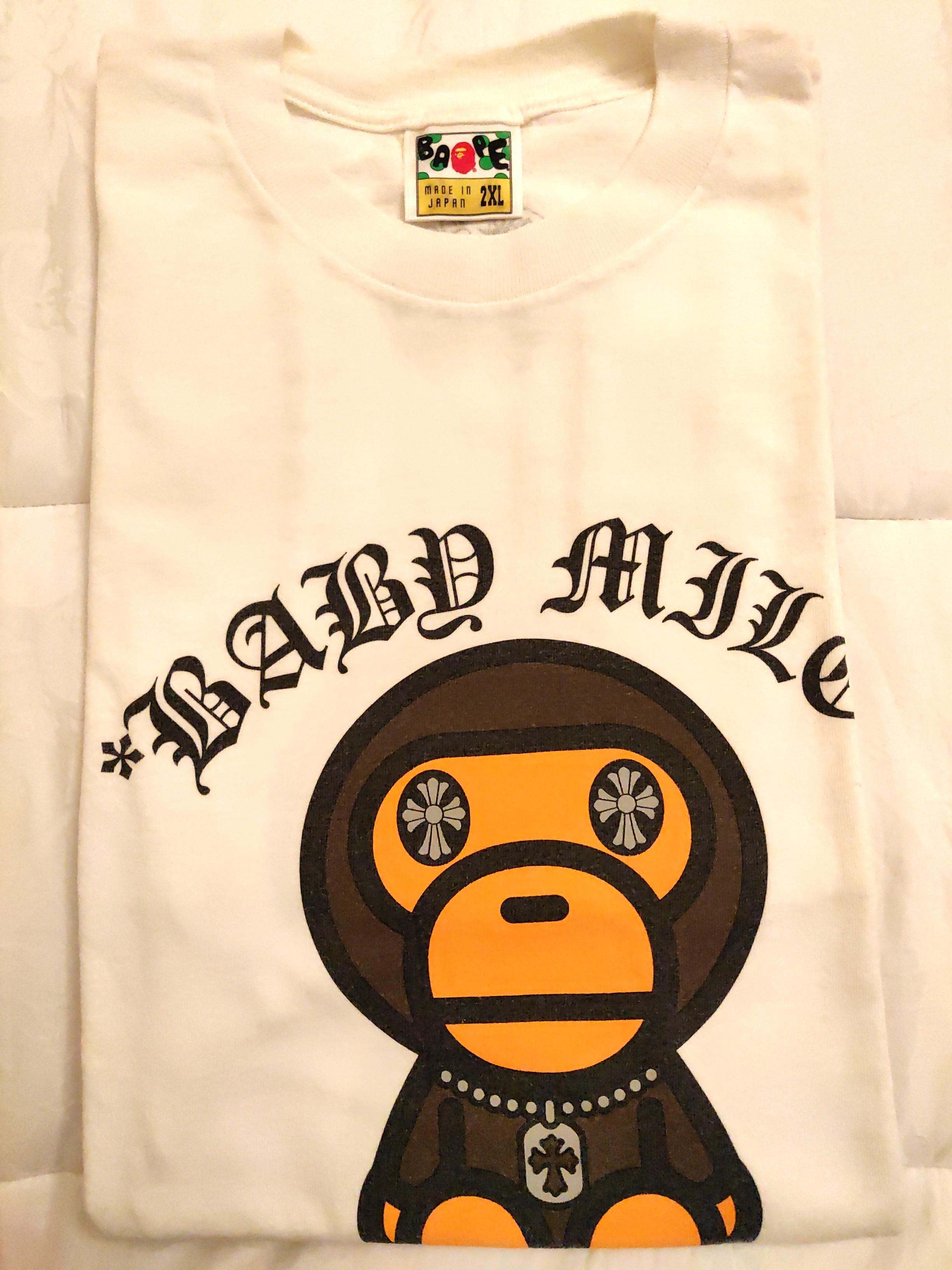 A Bathing Ape Baby Milo X Chrome Hearts White T Shirt Fesyen Pria Pakaian Atasan Di Carousell