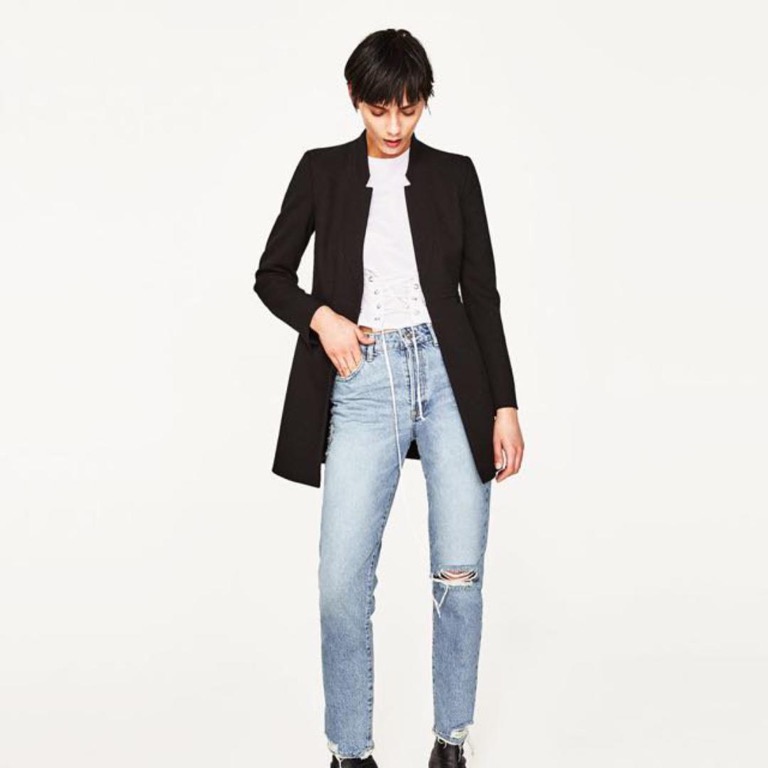 Zara inverted lapel frock coat black online