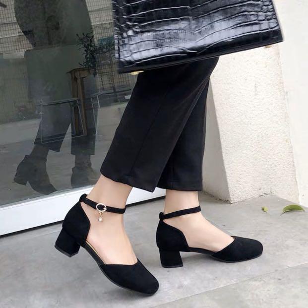 black suede ankle strap