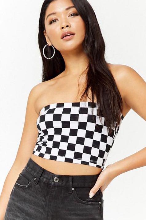 Checkered Tube Top F1 crop TOP black and white forever21 costume