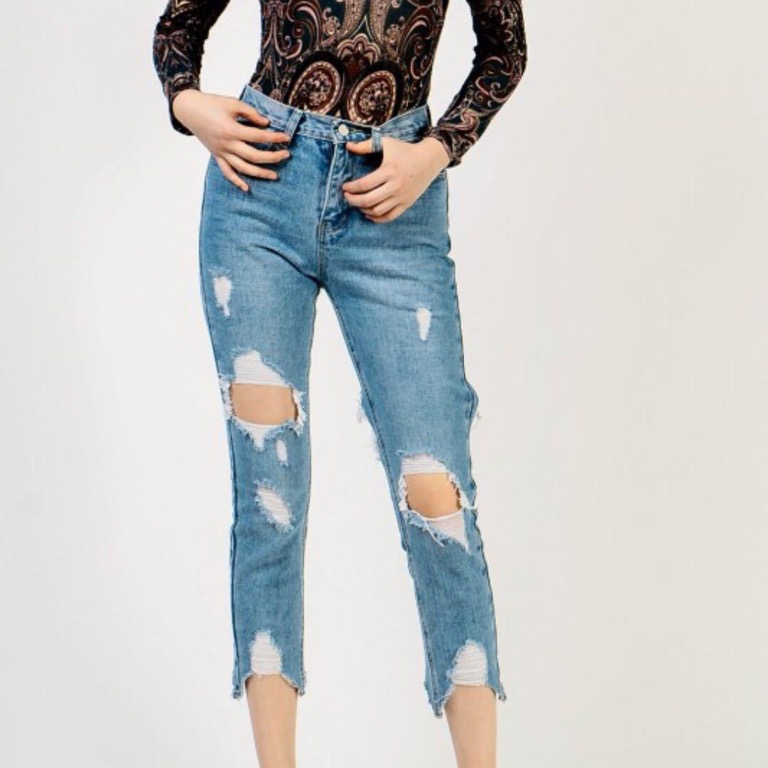 Dressabelle Light Denim Destroyed Boyfriend Jeans Women S Fashion Clothes Pants Jeans Shorts On Carousell