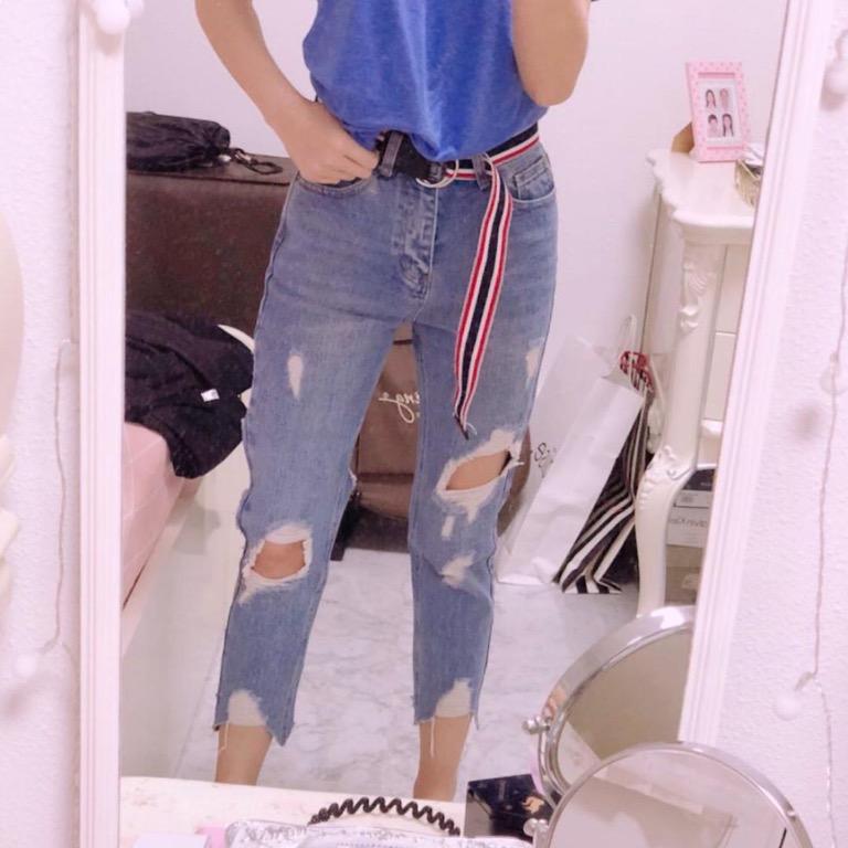 Dressabelle Light Denim Destroyed Boyfriend Jeans Women S Fashion Clothes Pants Jeans Shorts On Carousell