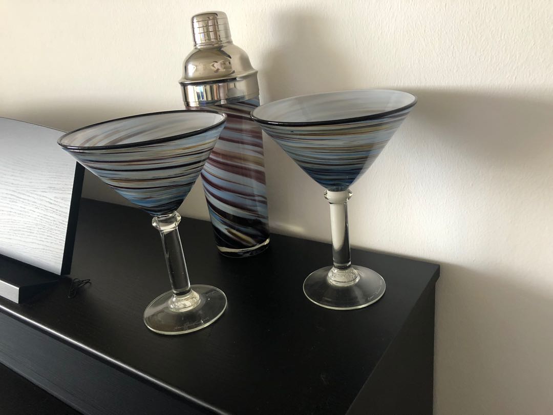 Hand blown martini glasses and shaker, Furniture & Home Living, Home