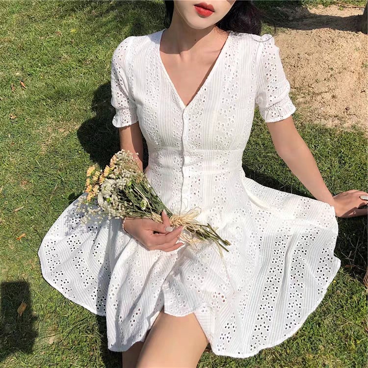 INSTOCKS eyelet crochet white button up / down dainty lace babydoll dress  ulzzang korean style cny chinese new year, Women's Fashion, Tops,  Sleeveless on Carousell