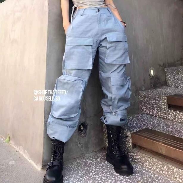 INSTOCKS cargo pants military utility pocket sweatpants in sky blue high  waist highwaisted korean ulzzang hypebeast casual trendy basic y2k vintage