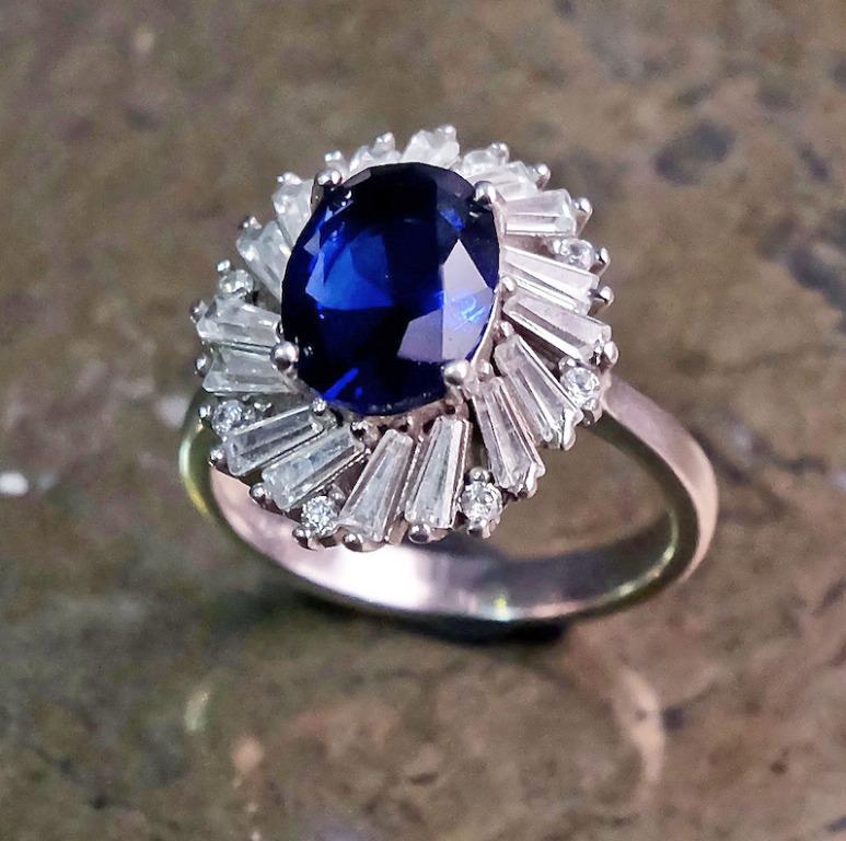 Jora Imitation Blue Sapphire Halo Ring Starburst Halo Cubic Zirconia Princess Diana Style Ag796 12 Women S Fashion Jewellery Rings On Carousell