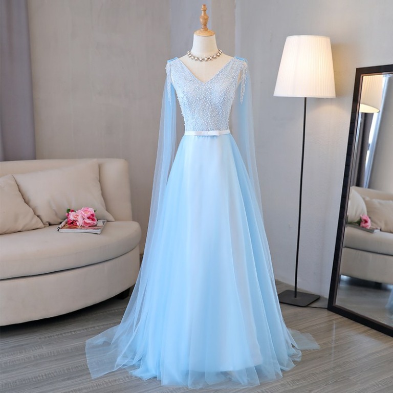 Pre order red blue white black cape bridesmaid wedding prom dress RBBD0132