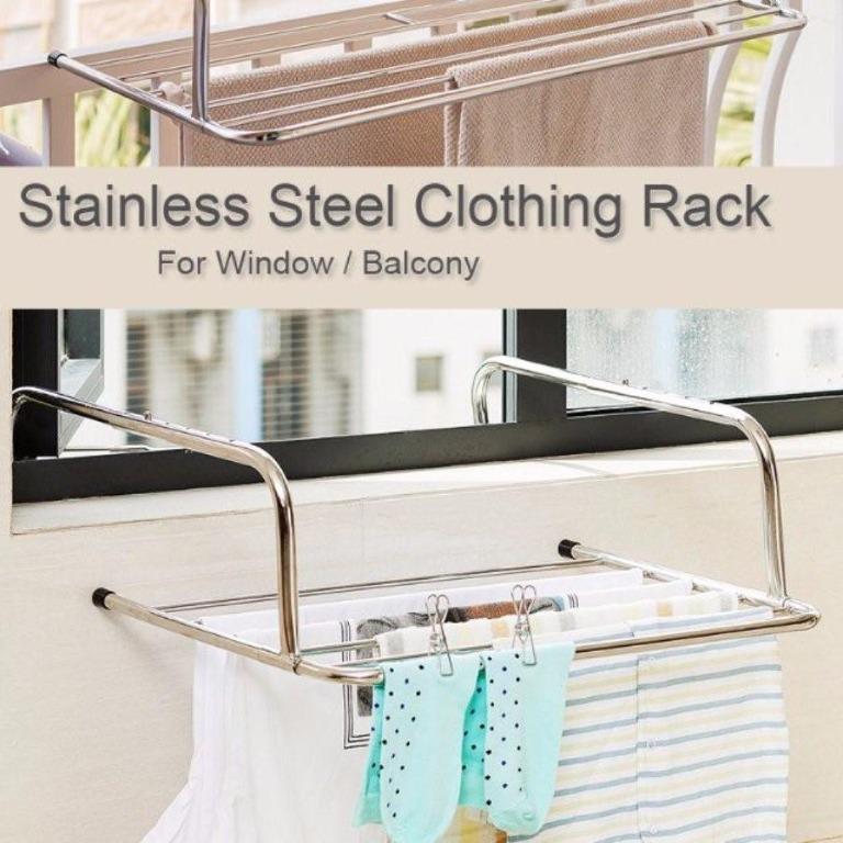 STAINLESS STEEL HANGING CLOTHING RACK BALCONY WINDOW, Furniture