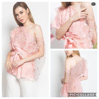 Tops lace pearl peach  1x pake