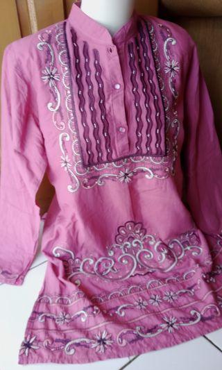 Tunik muslim ungu real pict size M fit to L kecil no minus baju muslim