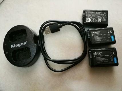 KingMa Dual Charger NP-FW50 with 2 batteries + 1 Sony Original battery
