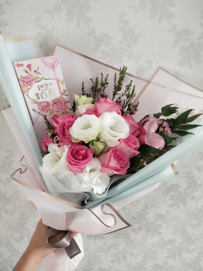 Pocky And Rose Vday Bouquet 9 Roses Gardening Flowers Bouquets On Carousell