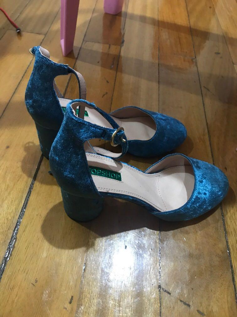blue velvet shoes heels